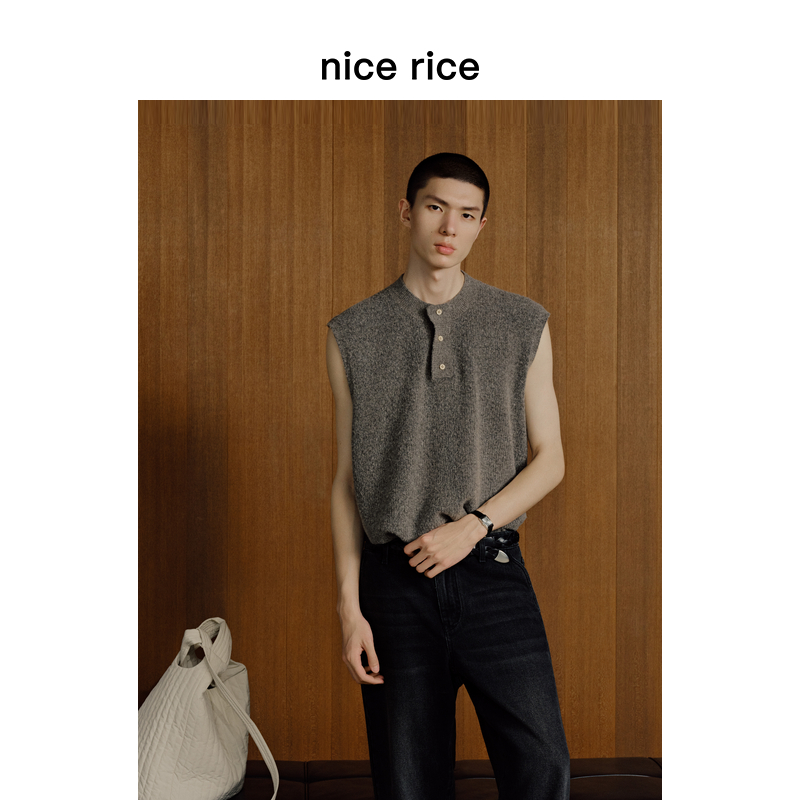 nicerice好饭宽松亨利领针织马甲