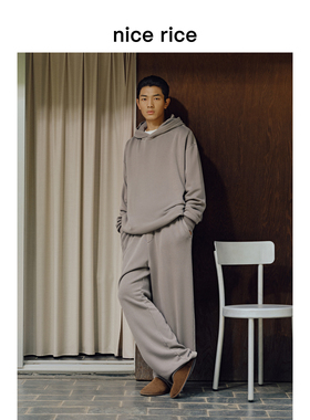 nice rice好饭 25冬季新品285G宽松弯刀水洗休闲针织卫裤NHD12088