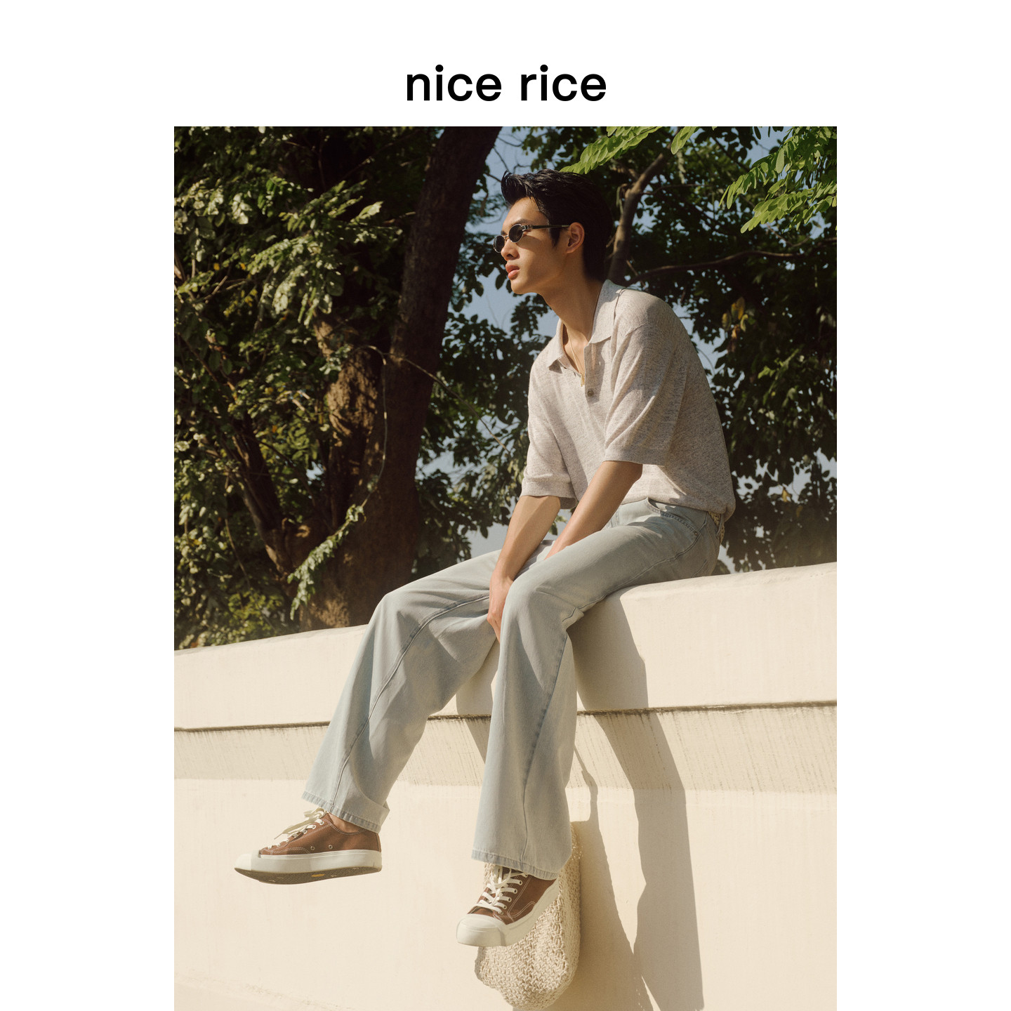 nice rice好饭 26夏季新品8.9盎司棉混纺宽松水洗牛仔裤NIX13017