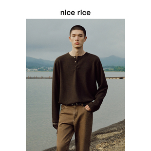 新品 25冬季 380G宽松条绒肌理亨利领T恤男NHD02076 rice好饭 nice