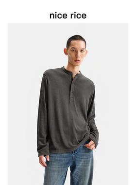 nice rice好饭 25秋季新品250G亨利领直身打底长袖T恤男NHQ02033