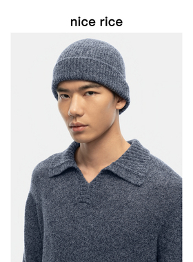 nice rice好饭 美丽奴羊毛混纺柔软罗纹肌理可翻折冷帽NGD32061