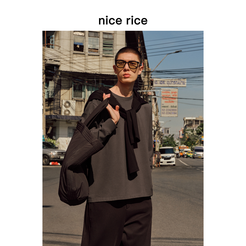 nicerice好饭后中分割长袖T恤