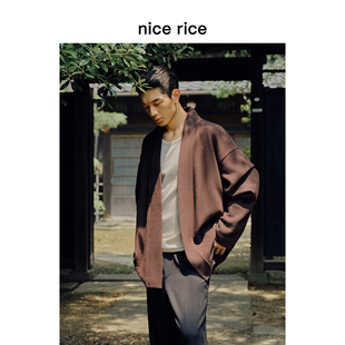 新品 25秋季 绵羊毛混纺宽松休闲毛呢道袍男NHQ06091 rice好饭 nice