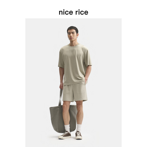 nicerice好饭拼罗纹宽松短裤