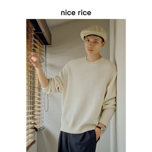 新品 25秋季 羊毛混纺宽松颗粒肌理圆领毛衣NHQ05081 rice好饭 nice