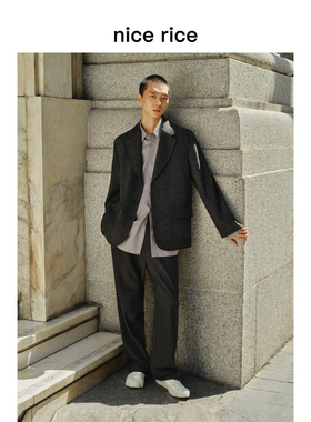 nice rice好饭 秋季TR斜纹前中叠褶直筒宽松休闲西裤男款NGQ20027