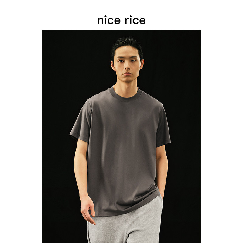 nice rice好饭 r.系列240G匹马棉休闲罗纹圆领短袖T恤男NGC02073