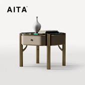 爱太意式 轻奢天然大理石床头柜别墅设计师卧室实木床边柜边几收纳