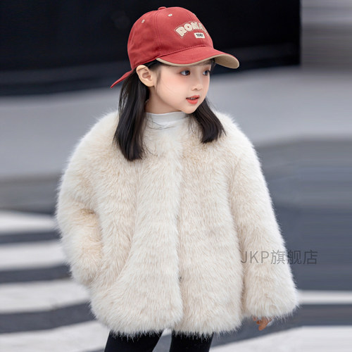 儿童仿狐狸毛皮草外套加绒加厚棉衣女童男童宝宝毛毛小孩冬装洋气
