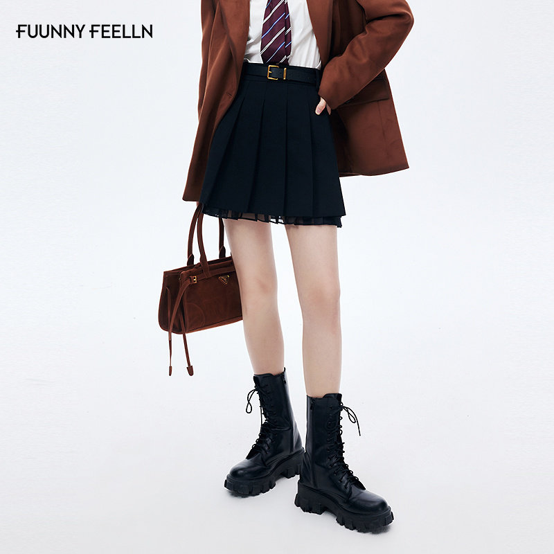 FF仿佛半身裙女2026春季新款学院风百褶百搭休闲减龄短裙半裙