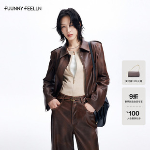 FF仿佛短外套女2026春季新款复古正肩酷飒机车仿皮皮衣女皮革外套