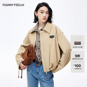 新款 落肩袖 翻领短款 FF仿佛短外套女2026春季 拉链复古薄款 风衣外套