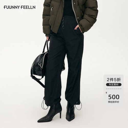 FF仿佛抽绳高腰工装裤女