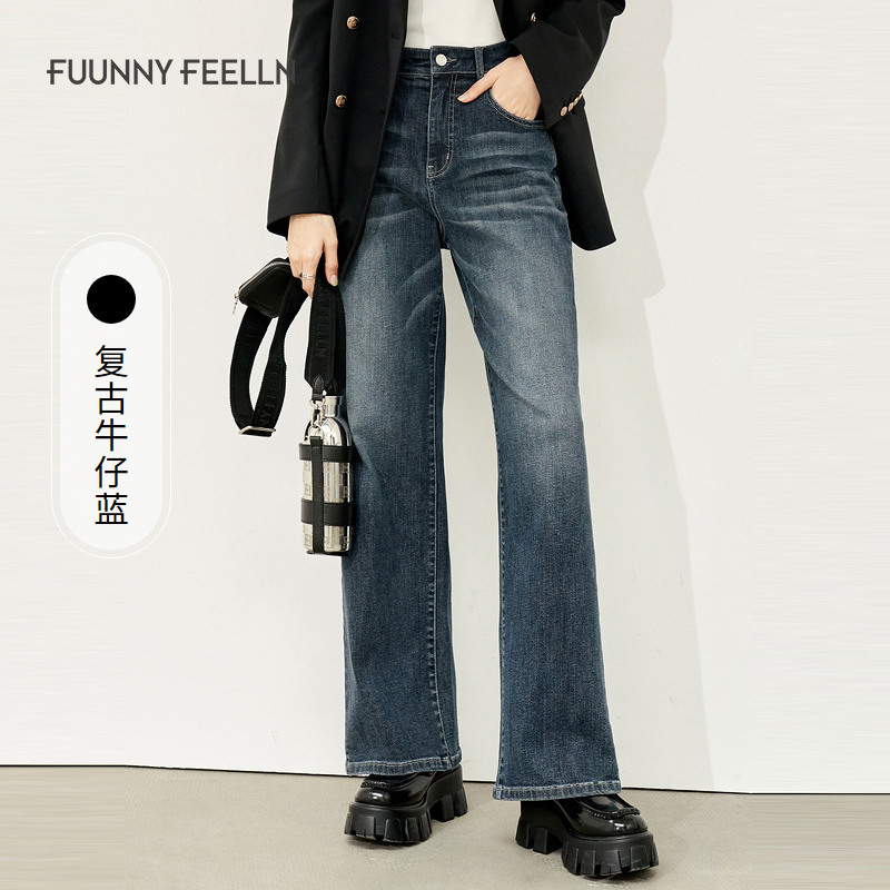 高腰直筒牛仔裤女长裤水洗