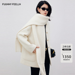 【围巾领】FF仿佛毛呢大衣女2025冬新款加厚保暖呢子外套外搭
