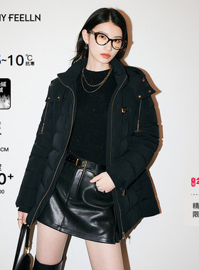 【折扣新降】【90捷克白鸭绒】FF仿佛冬季新款黑色外套立领连帽