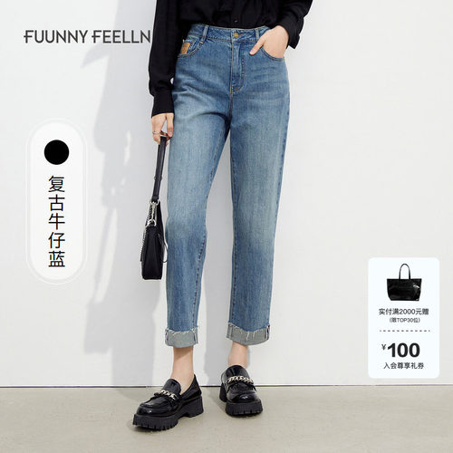 春季蓝色复古直筒牛仔裤女