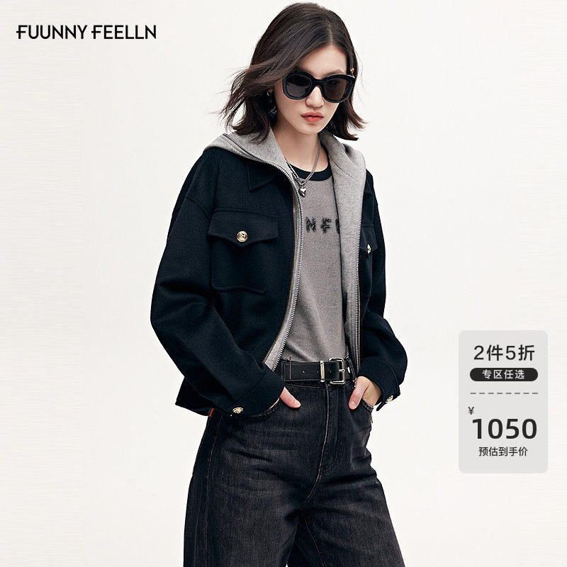 【可拆假两件】FF仿佛短外套女冬季连帽拼接宽松短款休闲夹克,女装/女士精品,短外套,淘宝优惠券,粉丝福利购,淘宝优惠卷