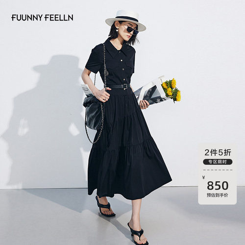 仿佛衬衫领通勤小黑裙