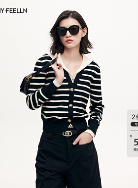 FF仿佛针织衫学院风条纹海军领女2025秋季新款套头针织长袖上衣