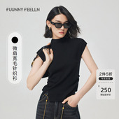 黑色无袖 针织衫 女羊毛上衣修身 FF仿佛夏季 薄款 设计感