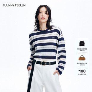 上衣毛衫 FF仿佛针织衫 条纹撞色落肩休闲百搭长袖 新款 女2026春季