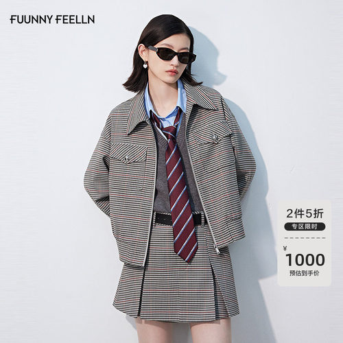 FF仿佛可拆卸帽领格子外套