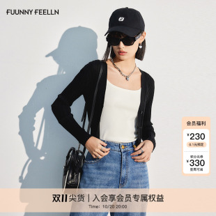 薄款 仿佛夏季 女V领外搭开衫 黑色针织衫 商场同款
