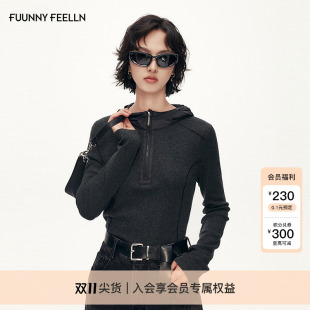 上衣 羽绒连帽软糯亲肤拉链毛衣毛衫 FF仿佛针织衫 女2025秋冬新款