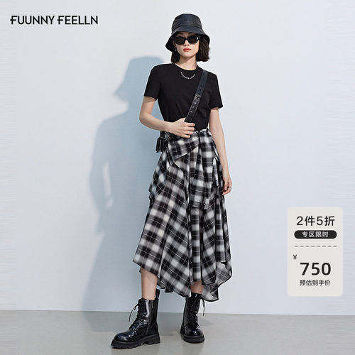 FF2025新款格纹拼接连衣裙