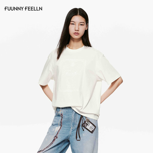 FF仿佛圆领印花全棉T恤女