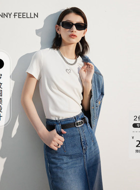 FF仿佛T恤女夏款圆领印花设计宽松高级感显瘦正肩白色短袖上衣女