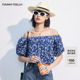 印花三角梅航海系法式 女短袖 2025年夏季 新款 一字领 FF仿佛衬衫