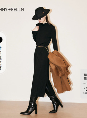 FF仿佛冬季新款高知风羊毛针织连衣裙气质通勤收腰显瘦修身