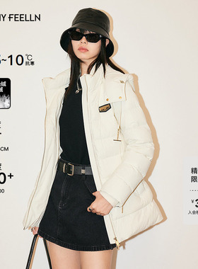 【90捷克白鸭绒】FF仿佛冬季新款气质白色连帽外套羽