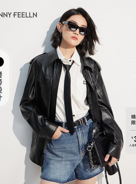 商场同款FF||仿佛春夏季黑色机车酷飒上衣中性风皮衣外套女