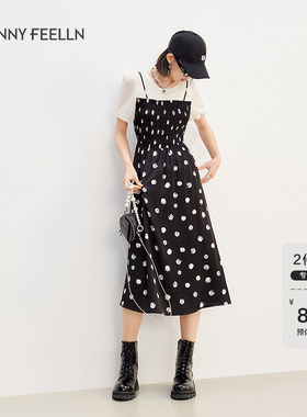 商场同款FF||仿佛夏季印花收腰显瘦气质泡泡袖设计感女连衣裙