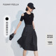 FF仿佛夏季 露肩设计 针织连衣裙拼接气质女收腰显瘦小黑裙