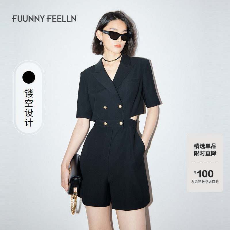 商场同款FF||仿佛夏季西装式连衣裤露腰气质设计感西装裙,女装/女士精品,连体衣/裤,淘宝优惠券,粉丝福利购,淘宝优惠卷