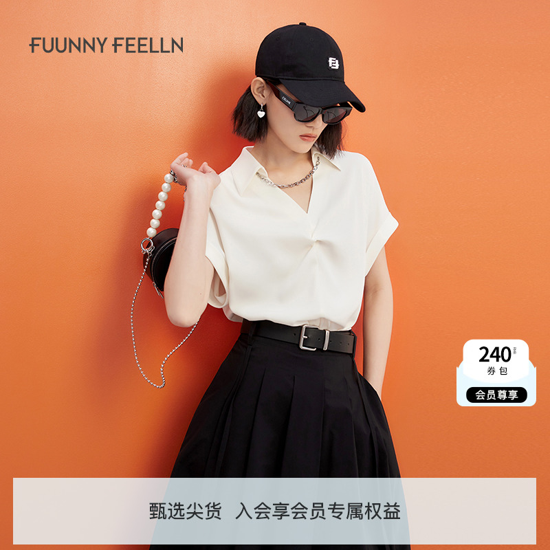 仿佛短袖衬衫女V领设计感