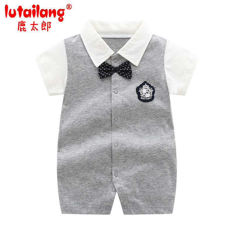 新款男宝宝夏天衣服女领结哈衣