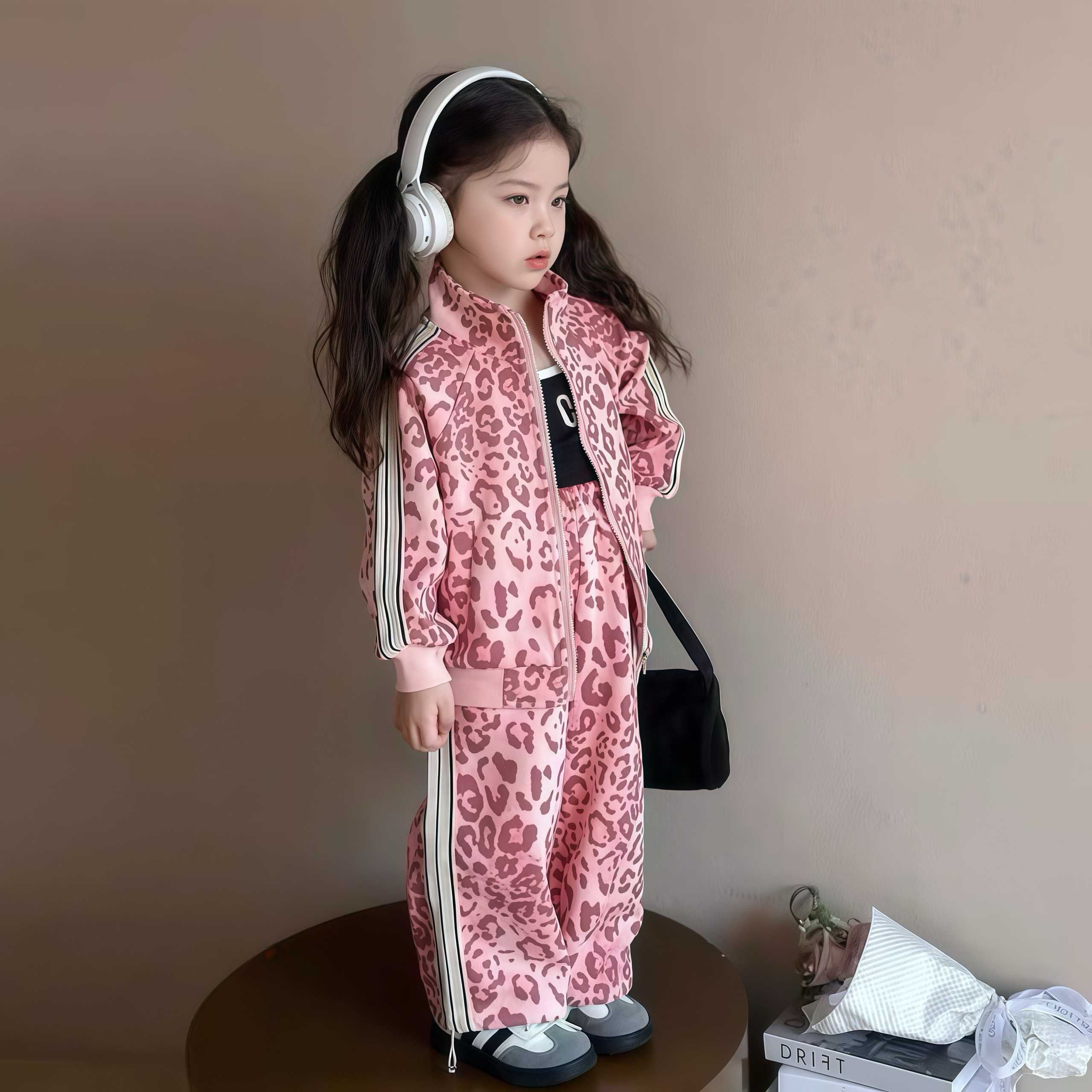 女童套装2026新款秋装洋气女孩时髦运动服春秋款儿童豹纹外套裤子