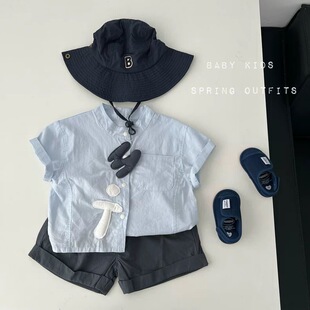 男宝宝夏天衣服2026夏季男童帅气衬衫短裤套装婴幼儿外出两件套潮