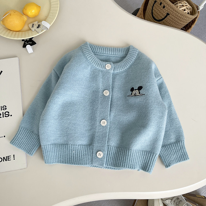 韩版春装儿童米奇老鼠刺绣卡通毛衣开衫外套2026新款男女童针织衫