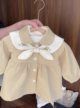 女童外套秋装2025新款儿童洋气风衣女宝宝衣服翻领百搭上衣春秋潮