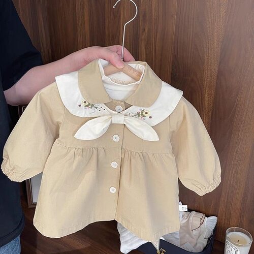 女童外套秋装2025新款儿童洋气风衣女宝宝衣服翻领百搭上衣春秋潮