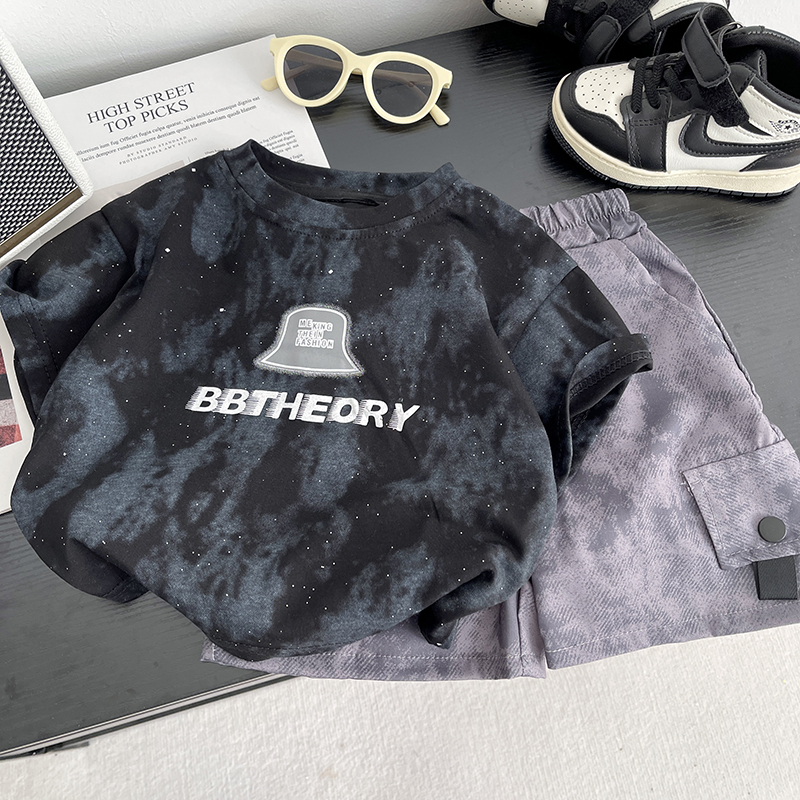 男童夏季套装洋气儿童短袖衣服2025新款时髦痞帅宝宝童装两件套潮