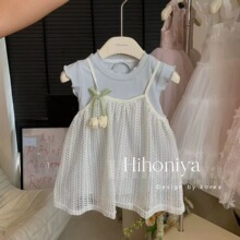女童夏季洋气连衣裙2025新款度假吊带裙森系套装女宝宝短袖公主裙