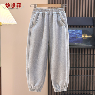 中大童加绒卫裤 女童裤 女孩运动裤 儿童加厚一体绒冬长裤 子2025新款